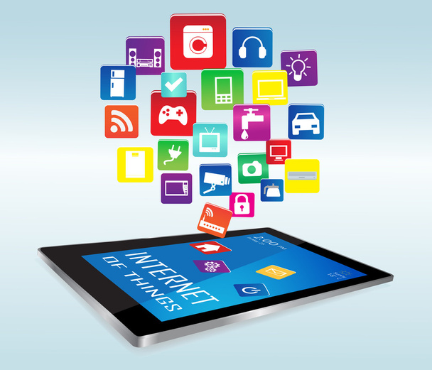 Tablet-PC und Internet der Dinge Apps - Vektor, Bild
