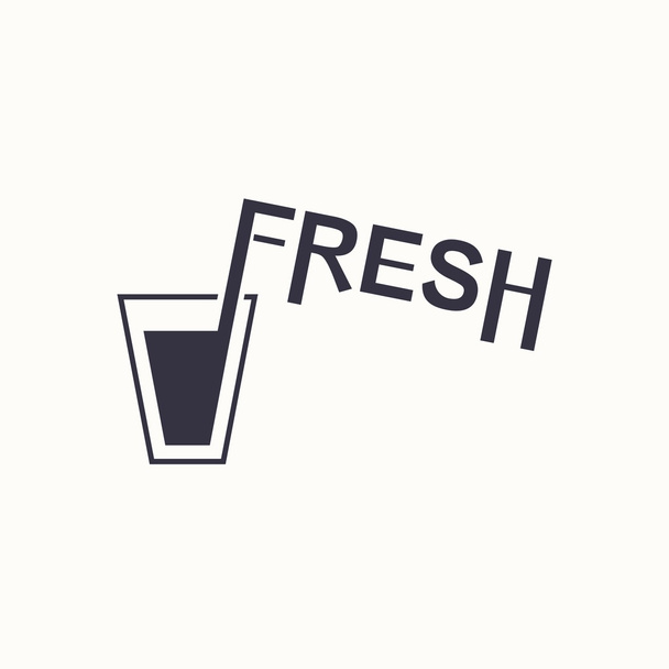 logo with glass of juice and word fresh - Vektor, Bild