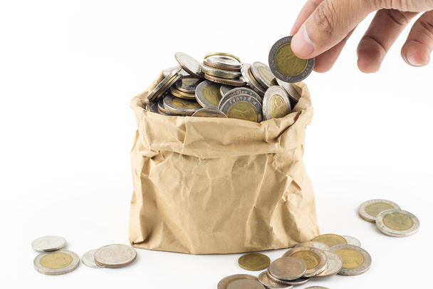 Tayland para kırışıklık kahverengi kağıt torba para kavramı - Fotoğraf, Görsel