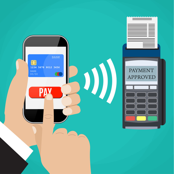 Il terminale Pos conferma il pagamento tramite smartphone
. - Vettoriali, immagini