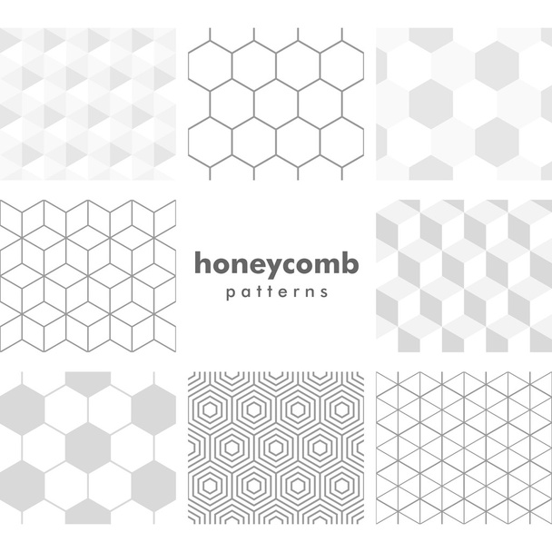 Conjunto de patrones de panal de abeja a escala de grises
 - Vector, imagen