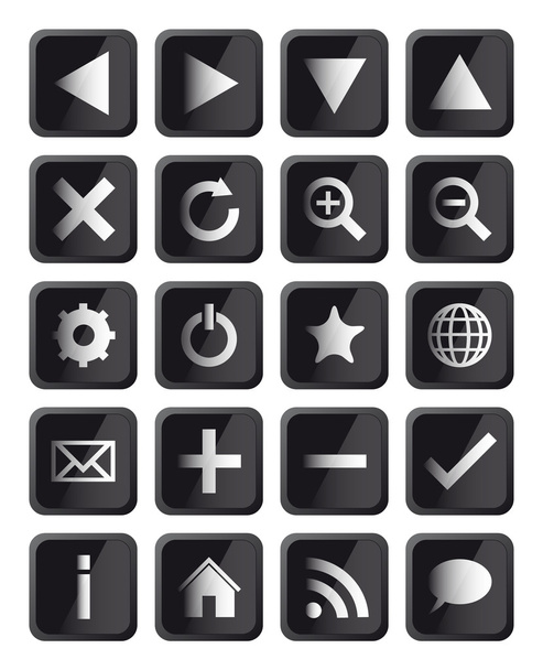 Glossy Black Square Navigation Web Icons - Vector, Image