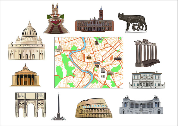 Rome. Map and hallmarks - Vector, Image