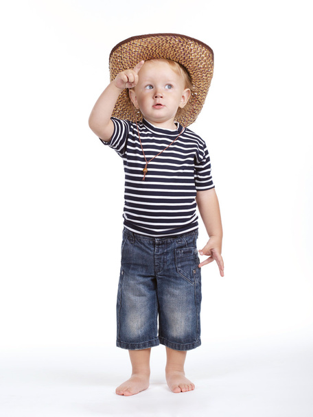 photo of little cowboy on white - Fotografie, Obrázek