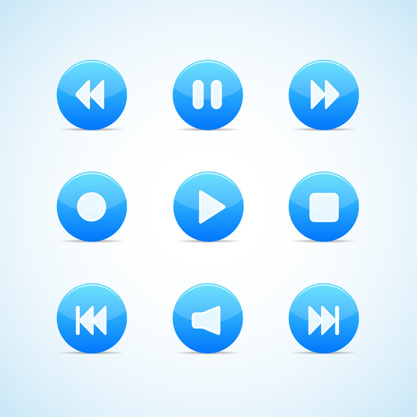 Set of round blue media player buttons - Vektor, Bild