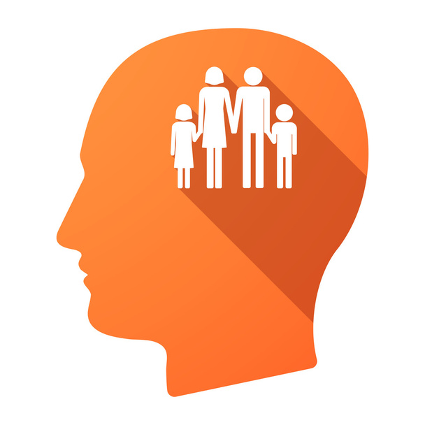 lange Schatten männlichen Kopf Symbol mit einem herkömmlichen Familienpiktogramm - Vektor, Bild