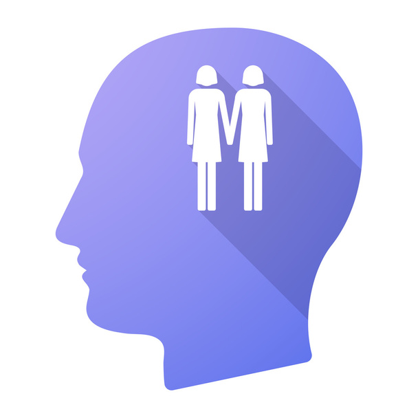 Icono de cabeza masculina de sombra larga con un pictograma de pareja lesbiana
 - Vector, Imagen