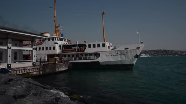 Seatmboat kompkikötőből port utasokat Istanbul Bosphorus - Felvétel, videó