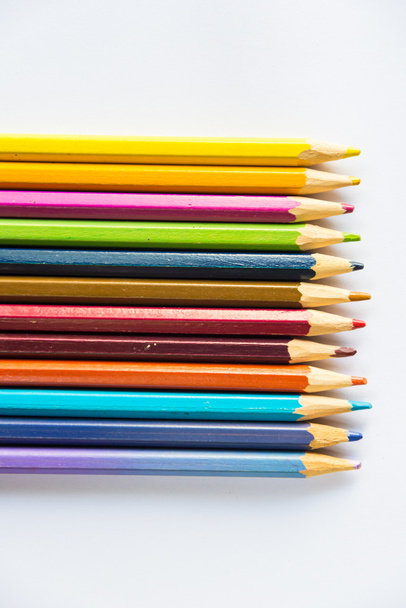 Colour pencils on white background, isolated - Photo, Image