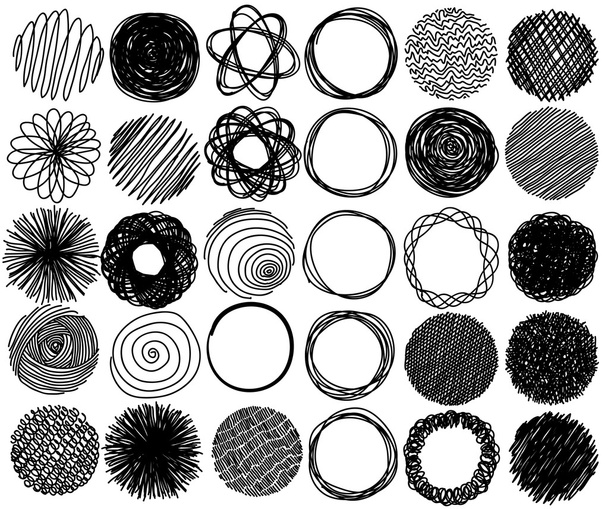 Gran conjunto de lápiz dibujado a mano círculos garabatos, vector
 - Vector, Imagen