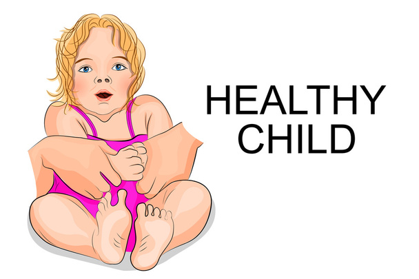 ένα υγιές μωρό - κορίτσι στο ροζ φόρεμα - Διάνυσμα, εικόνα