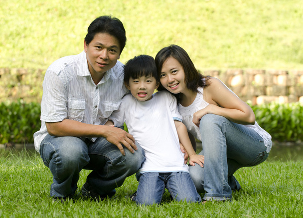 Asian family with green background - Foto, Bild