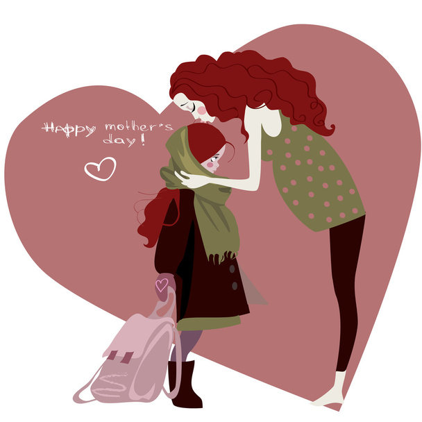 woman with girl - card for the Mothers day - Vector, Image