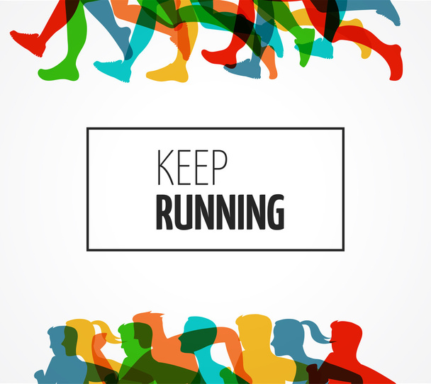Бегущий марафон, люди бегут, красочный плакат
 - Вектор,изображение