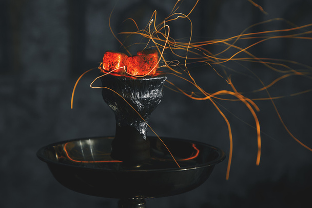 shisha hookah red hot coals. Sparks from breathe - Fotó, kép