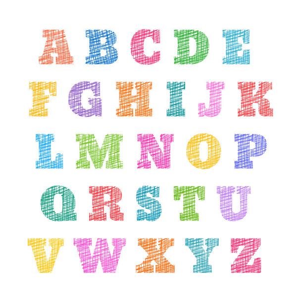 Sketched alphabet, stylized letters, hatched font - Вектор, зображення