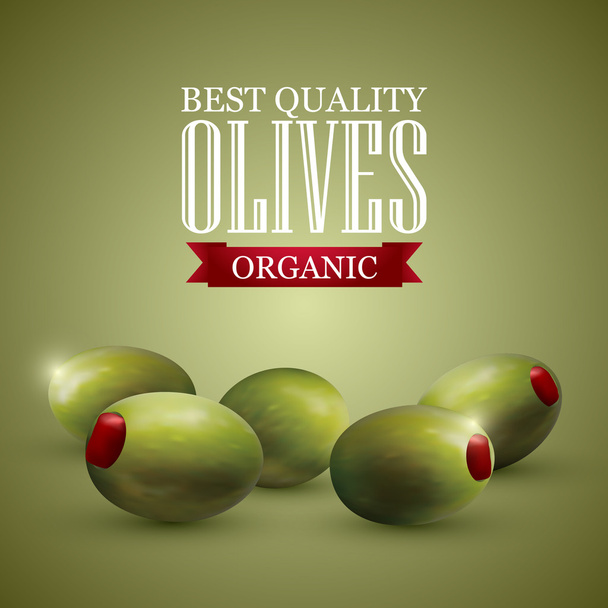 Olives vertes avec paprika et un logo sur fond vert
 - Vecteur, image