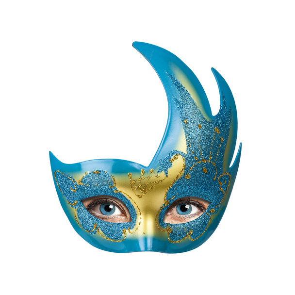 Kadının gözleri arkasında renkli karnaval maskesi - Fotoğraf, Görsel