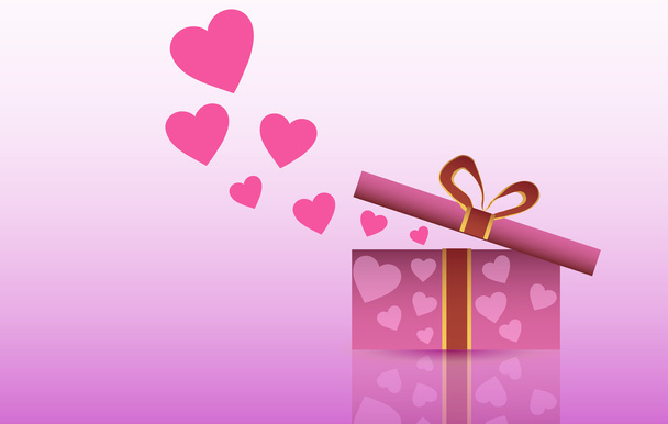 Vector illustration. St. Valentine's Day. Open box with gifts and hearts on a pink background. - Vector, Imagen