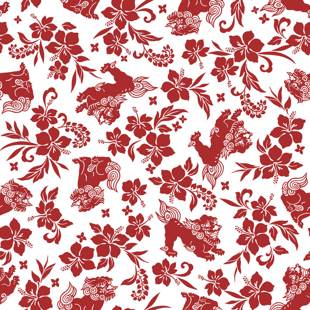Tropical flower Orient lion pattern - Vektör, Görsel