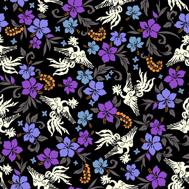 Tropical flower phoenix pattern - Διάνυσμα, εικόνα