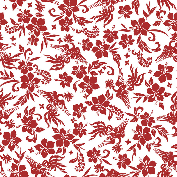 Tropical flower phoenix pattern - Vector, Imagen
