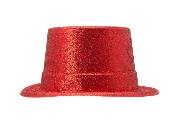 rode glitter partij hoed isoalted op witte achtergrond - Foto, afbeelding