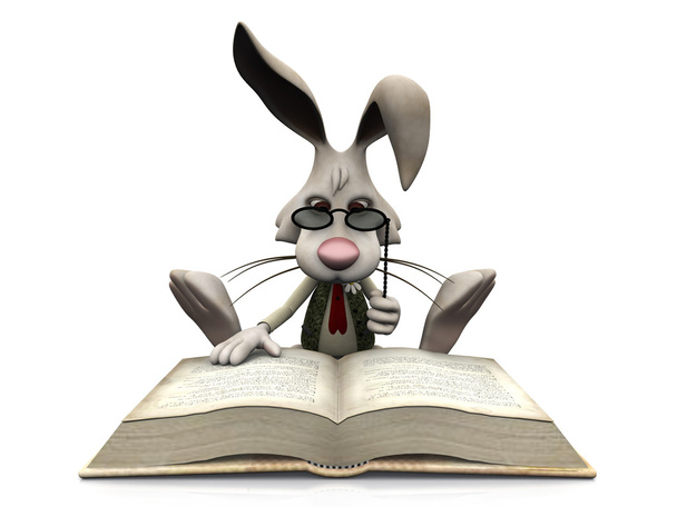 Cartoon rabbit reading big book. - Photo, Image