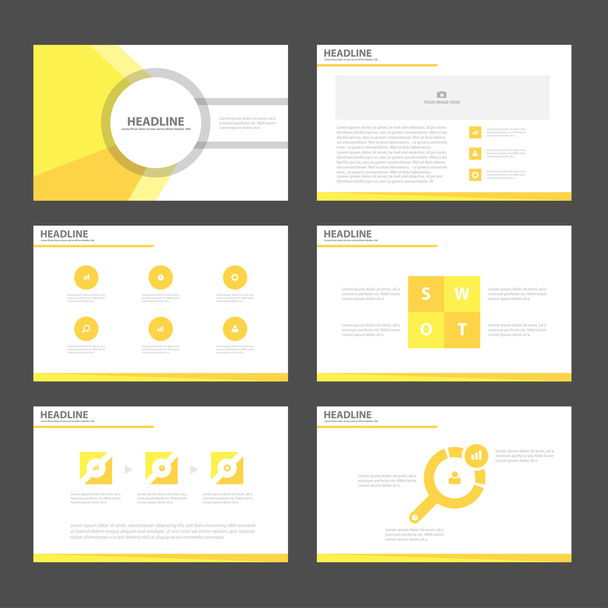 Modelli di presentazione giallo arancio Elementi infografici set di design piatto per brochure depliant marketing pubblicità
 - Vettoriali, immagini