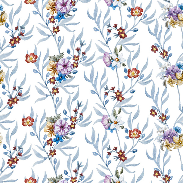 Raster watercolor floral pattern - Fotó, kép