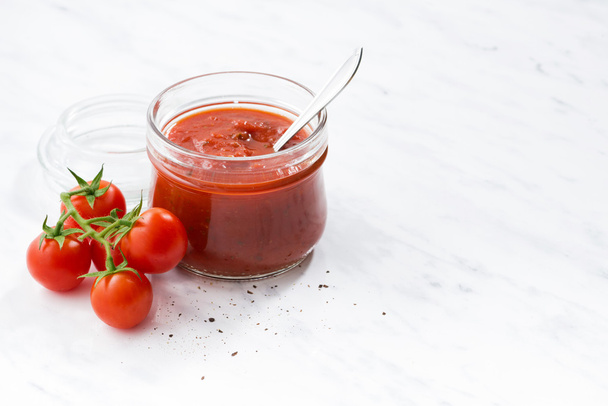tomato sauce in a glass jar - Photo, Image