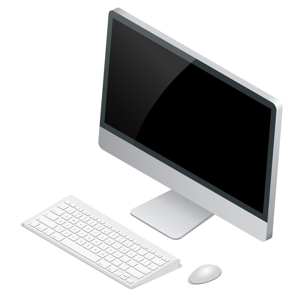 Computer desktop con tastiera e mouse wireless. Illustrazione isometrica vettoriale 3d piatta
. - Vettoriali, immagini