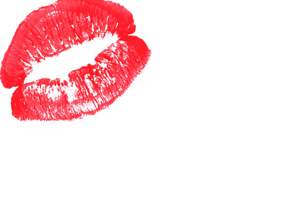 Rote Lippen auf weißem Hintergrund. - Foto, Bild