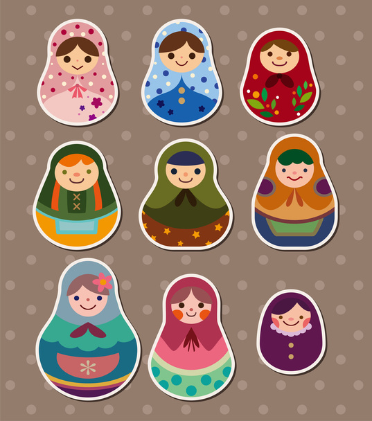 Russian dolls stickers - Vector, Image