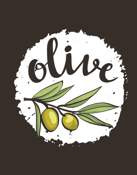 hand drawn olives label. - Vektör, Görsel