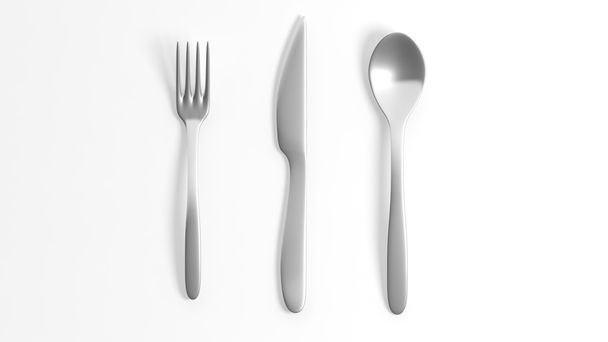 Fork, spoon and knife, isolated on white background. - Fotó, kép