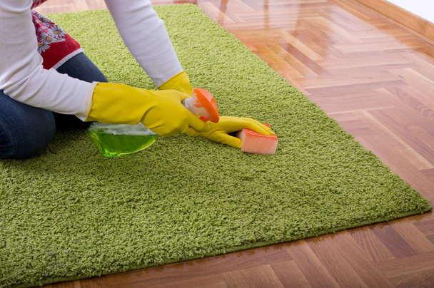 Frau putzt Teppich - Foto, Bild