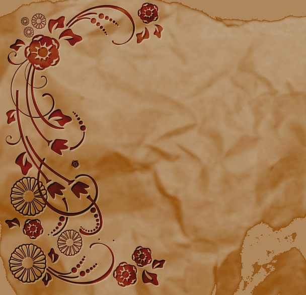 oude stijl papier kaart met florale ornament - Vector, afbeelding