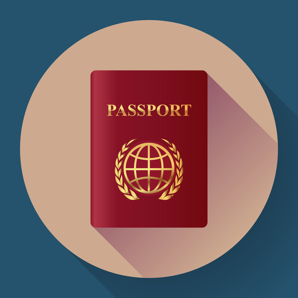 赤い革パスポート アイコン。フラットなデザイン スタイル。ベクトル図 - ベクター画像