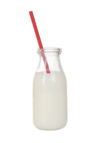 isolated glass milk with straw - Photo, Image