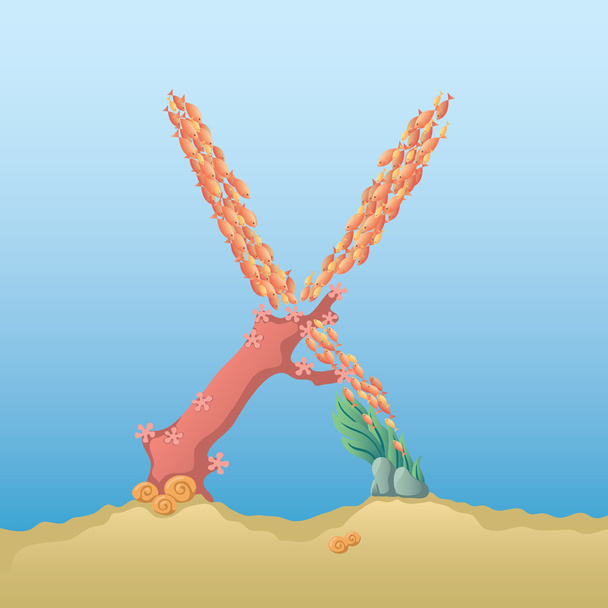 Alphabet marin. Illustration d'une lettre X sous l'eau
 - Vecteur, image