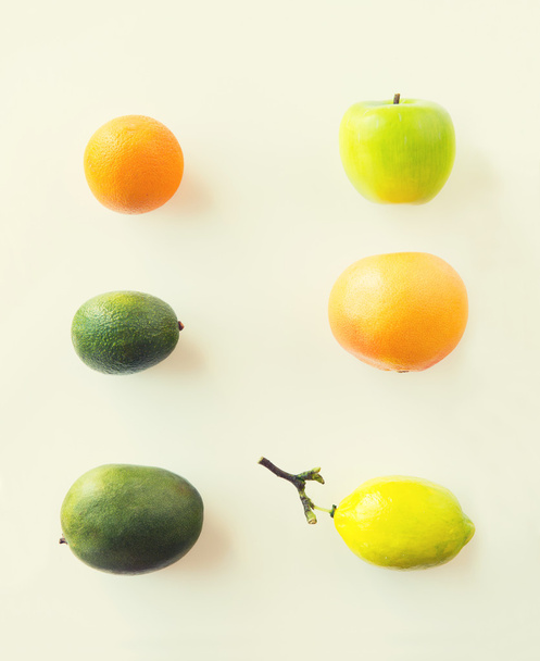 ripe fruits and vegetables over white - Fotó, kép