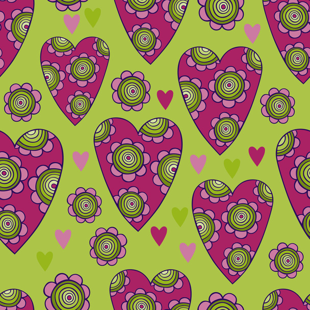 Vector seamless pattern of beautiful hearts with flowers. The best for Valentines's Day, Wedding and Birthday design. - Vektor, Bild