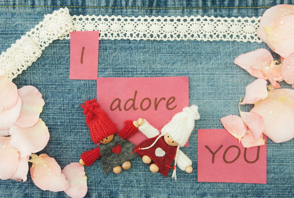 Valentine, cartão de saudação com tricô casal no amor e macio p
 - Foto, Imagem