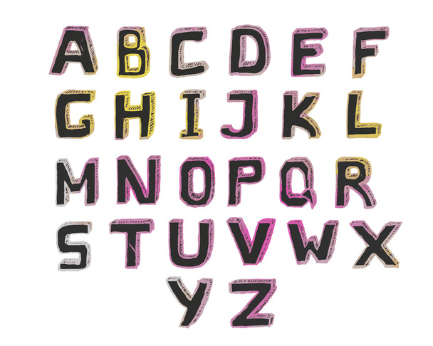 Hand drawn English alphabet isolated on white. - Vetor, Imagem