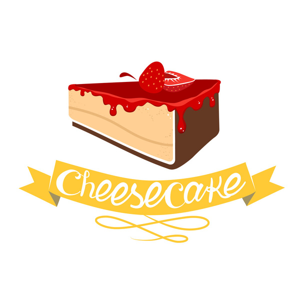 Cheesecake with strawberry jam. Vector - Vector, imagen