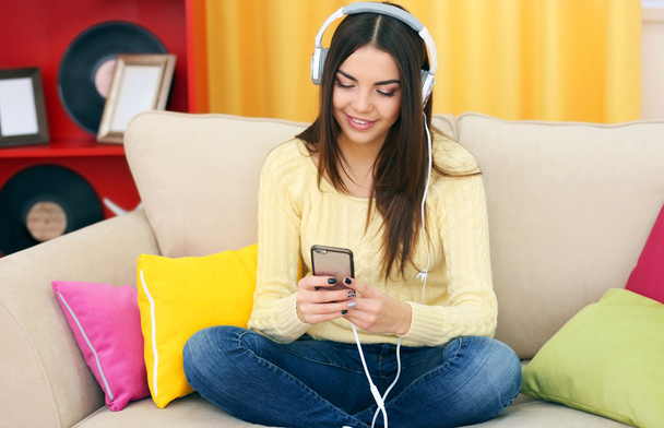 woman with headphones listening to music - Photo, Image