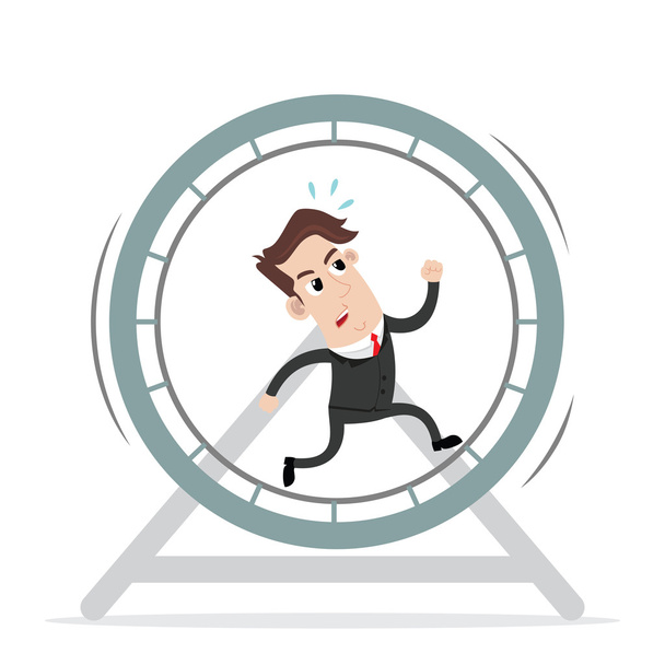Businessman running in the wheel cage - Vector, Image