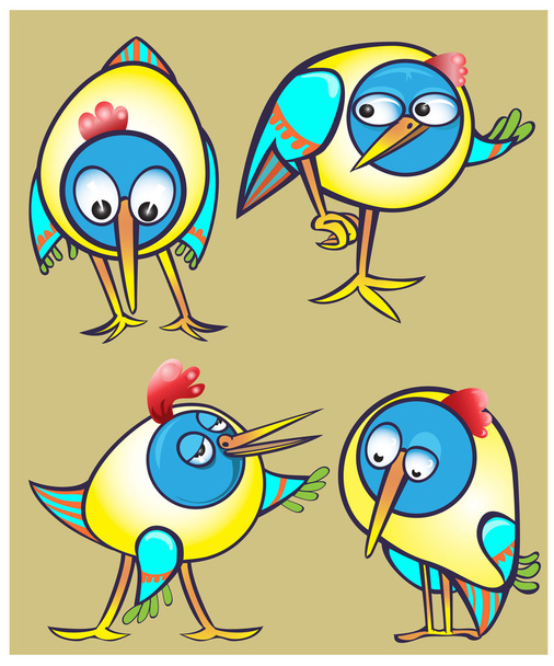 Reihe von Cartoon-Doodle-Vogelsymbolen - Vektor, Bild