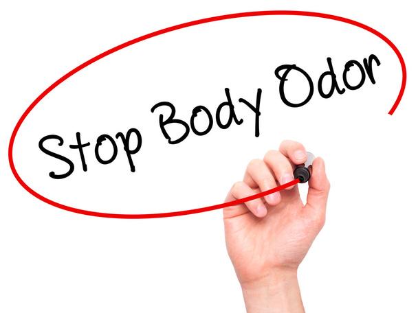 Mies Käsin kirjoittaminen Stop Body Haju musta merkki visuaalinen scre
 - Valokuva, kuva